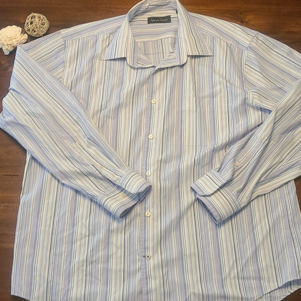 Kenneth Roberts Platinum Mens Button Up Dress Shirt XXL Striped‎ Purples